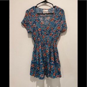 Sunday Mi Amor blue rose print mini dress size XSmall